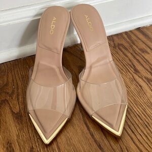 Size 7.5 clear Aldo Annabrilden sandal heels, worn once, excellent condition
